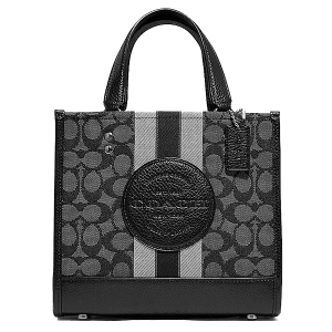 Dempsey Tote 22 In Signature Jacquard With Stripe And Coach Patch - Black